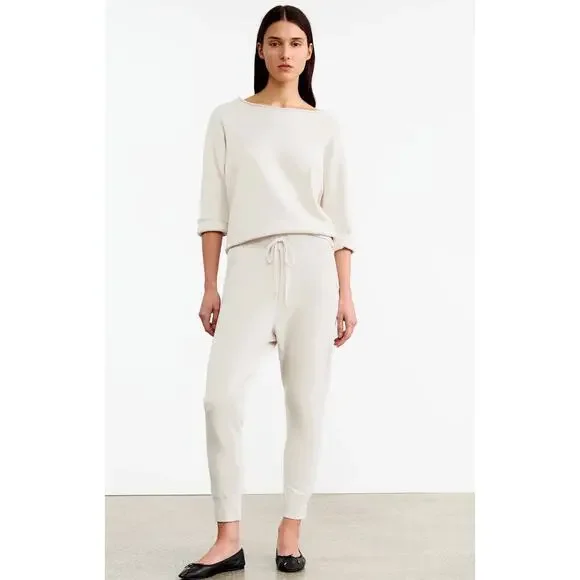 NWT Nili Lotan XS Nolan $290 Ivory Cotton Pants Drop Crotch Paris Sweats Joggers